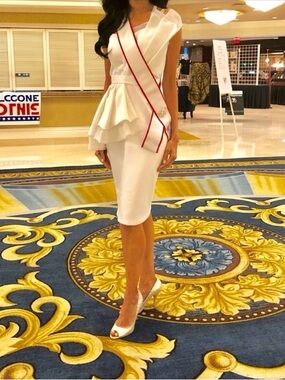 White pageant interview dress size 4 one shoulder custom
